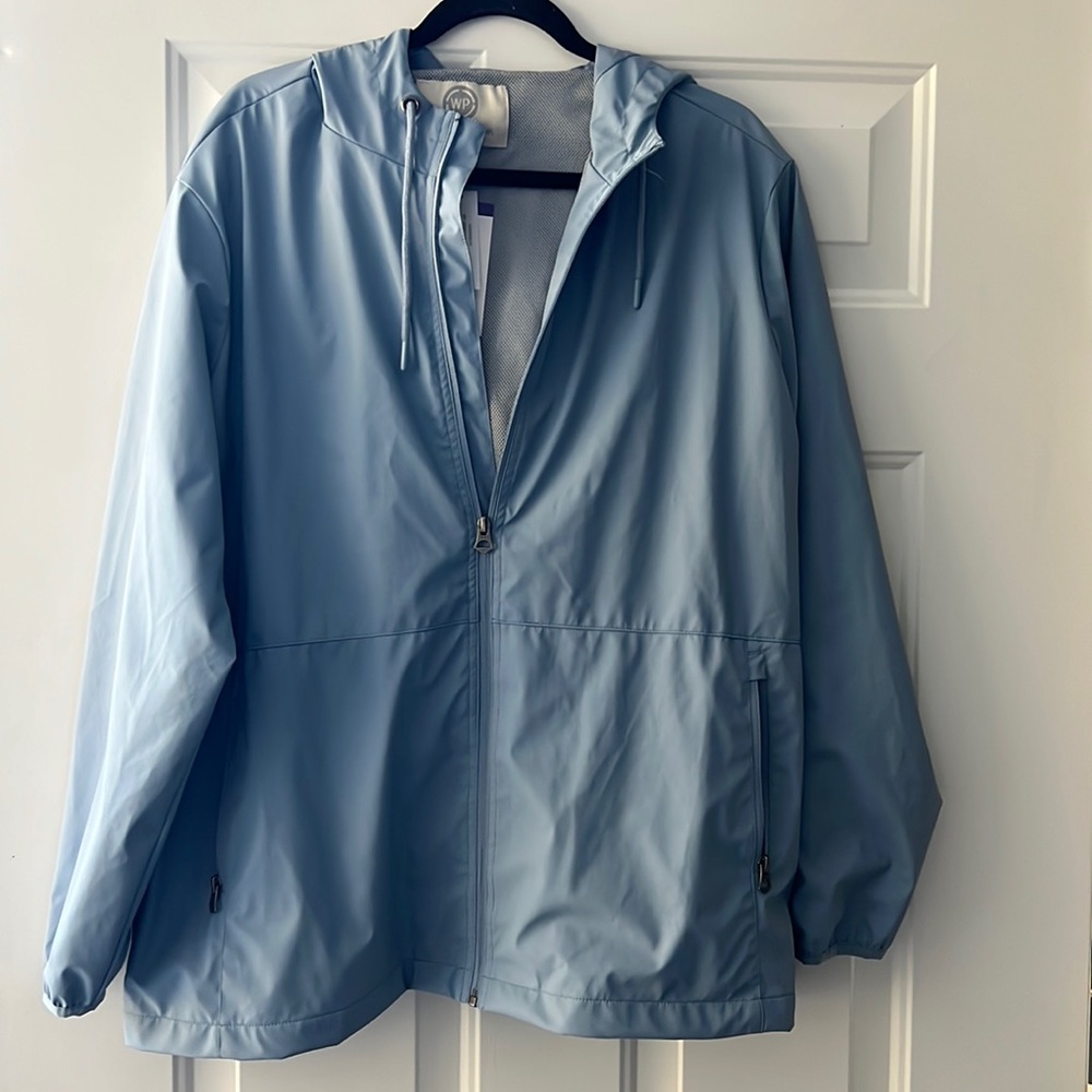 Hooded weatherproof rain jacket